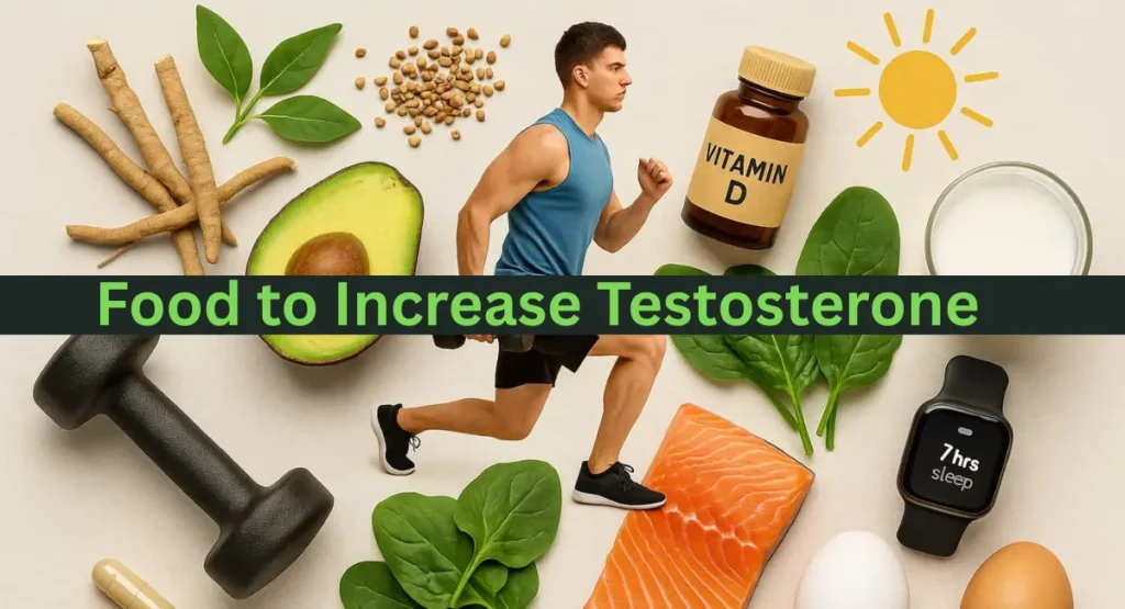 Food to increase testosterone naturally with healthy fats, fruits, vegetables, and protein-rich foods